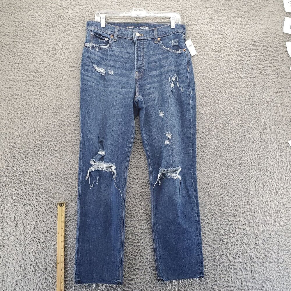 Old Navy Jeans Womens 6 Blue High-Rise Slouchy Straight Distressed Raw Hem *NWT*
